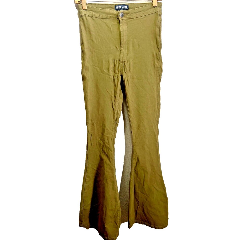Jc & Jq Bell Bottom Jeans Size M Women's Stretchy Dark Olive Boho Chic Grunge
